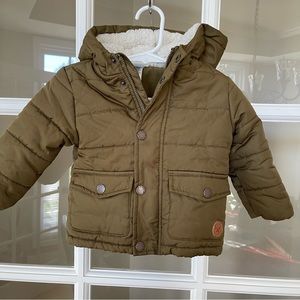 Little Me Army Green 12 Month Baby Jacket Fleece Lined Body EUC